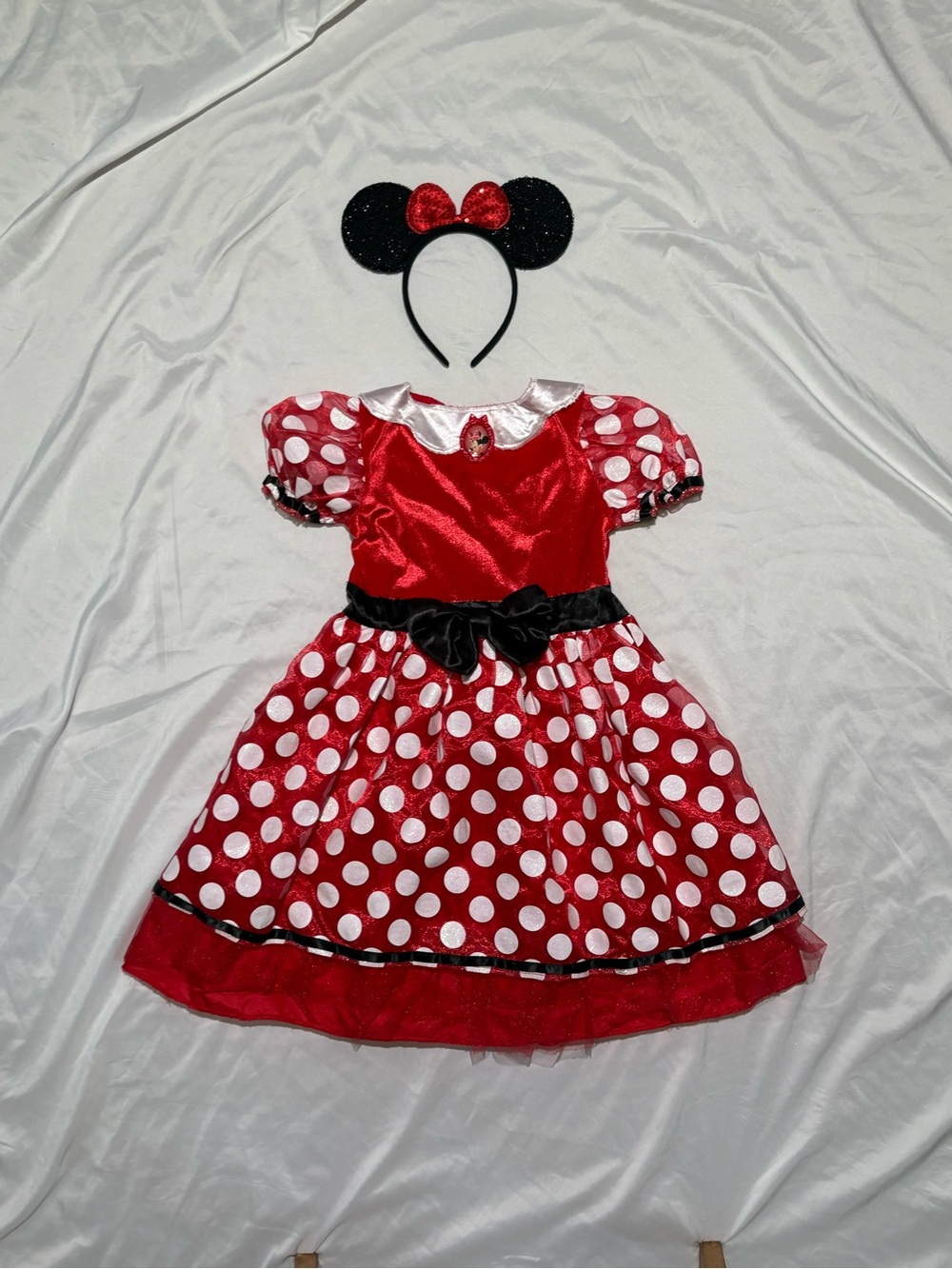 Red Polka Dot Minnie-Style Kids Costume Dress with Headband